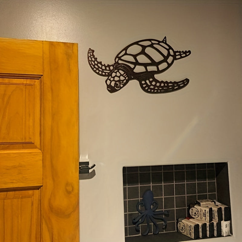 Arte de parede tartaruga do mar em metal feita à mão decoração costeira náutica
