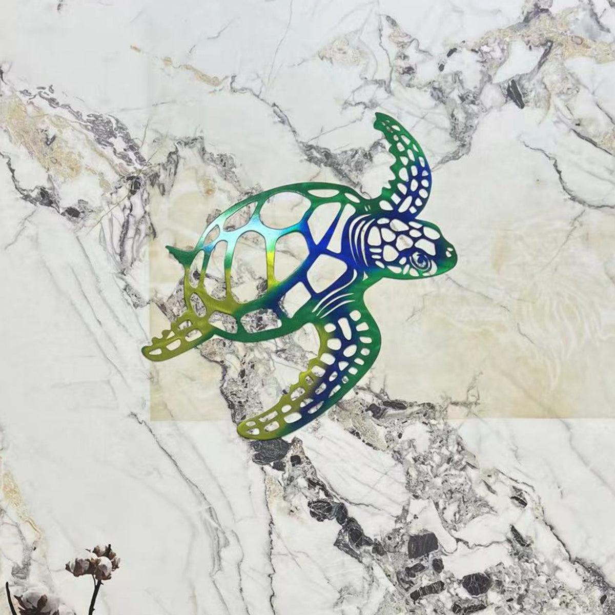 Arte de parede tartaruga do mar em metal feita à mão decoração costeira náutica