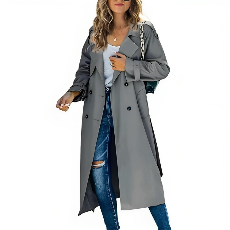 Trench coat feminina corte ajustado gola lapela com cinto removível