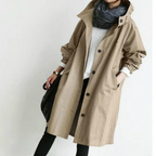Casaco trench feminino longo com capuz ajustável em vários tons