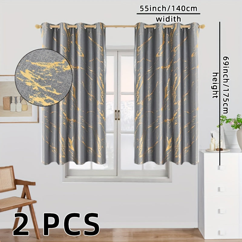 Cortinas blackout padrão mármore com folha de ouro para quarto e sala de estar