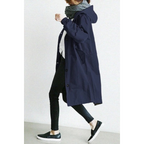 Casaco trench feminino longo com capuz ajustável em vários tons