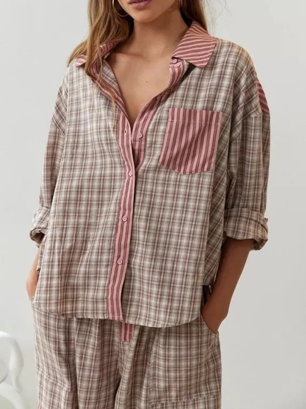 Conjunto pijama feminino 2 peças algodão macio elástico