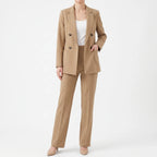 Fato pantalona feminino com blazer double-breasted e corte slim fit, conjunto formal elegante