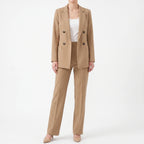Fato pantalona feminino com blazer double-breasted e corte slim fit, conjunto formal elegante