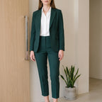 Fato de calças feminino 2 peças com blazer estruturado e lapela entalhada, corte profissional