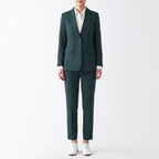 Fato de calças feminino 2 peças com blazer estruturado e lapela entalhada, corte profissional