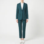 Fato de calças feminino 2 peças com blazer estruturado e lapela entalhada, corte profissional