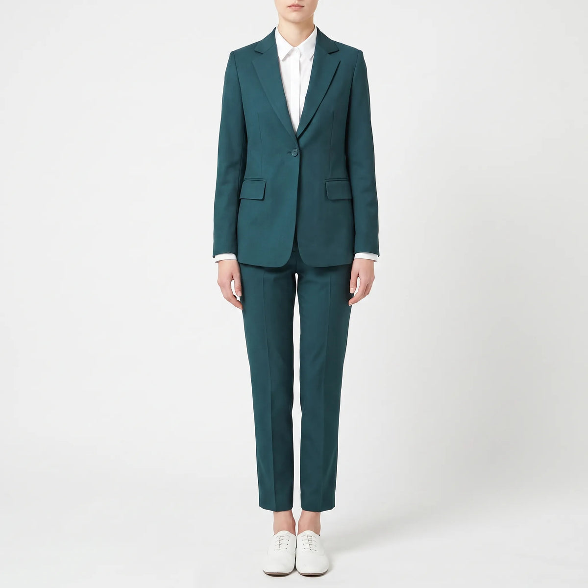 Fato de calças feminino 2 peças com blazer estruturado e lapela entalhada, corte profissional