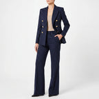 Fato pantalona feminino 2 peças com riscas clássicas, blazer e calça de pernas largas, cintura alta