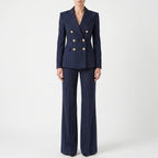 Fato pantalona feminino 2 peças com riscas clássicas, blazer e calça de pernas largas, cintura alta