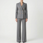 Fato pantalona feminino 2 peças com riscas clássicas, blazer e calça de pernas largas, cintura alta