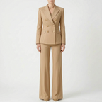 Fato pantalona feminino 2 peças com riscas clássicas, blazer e calça de pernas largas, cintura alta
