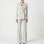 Fato pantalona feminino 2 peças com riscas clássicas, blazer e calça de pernas largas, cintura alta