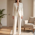 Conjunto feminino 2 peças blazer e calça com botões decorativos, corte estruturado elegante