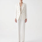 Conjunto feminino 2 peças blazer e calça com botões decorativos, corte estruturado elegante