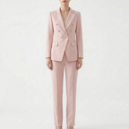 Conjunto feminino 2 peças blazer e calça com botões decorativos, corte estruturado elegante