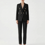 Conjunto feminino 2 peças blazer e calça com botões decorativos, corte estruturado elegante