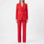 Conjunto feminino 2 peças blazer e calça com botões decorativos, corte estruturado elegante