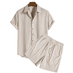 Conjunto masculino de verão manga curta com calças coordenadas, tecido respirável regular fit