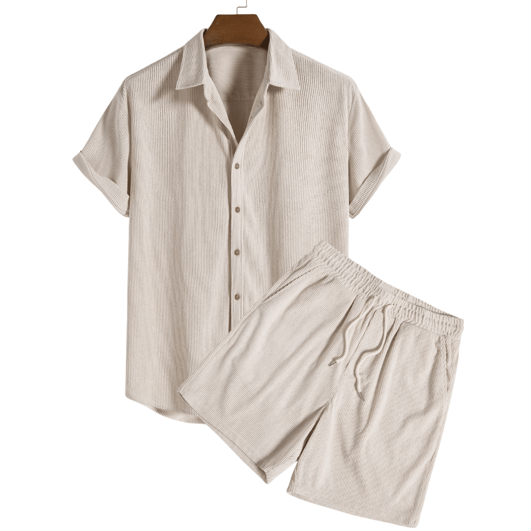 Conjunto masculino de verão manga curta com calças coordenadas, tecido respirável regular fit