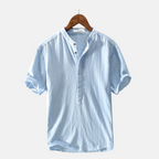 Camisa de linho masculina em tecido natural macio e respirável
