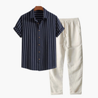 Conjunto masculino linho camisa e calça 2 peças casual