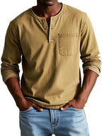 Camisa henley manga longa homem corte relaxado casual