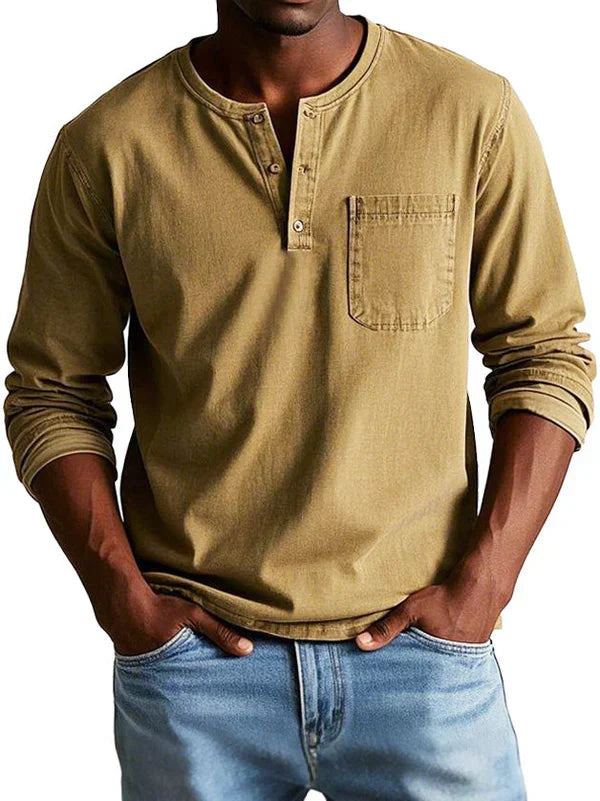 Camisa henley manga longa homem corte relaxado casual