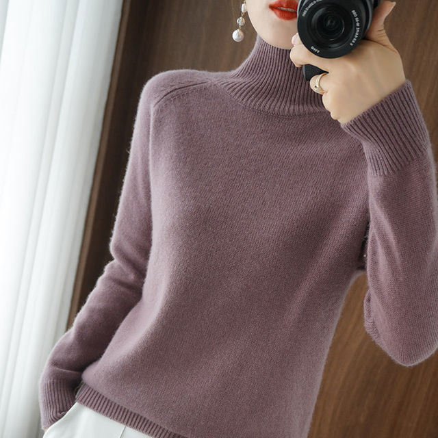 Camisola de gola alta mulher inverno manga comprida