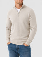Camisola masculina merino decote em V com fecho de correr