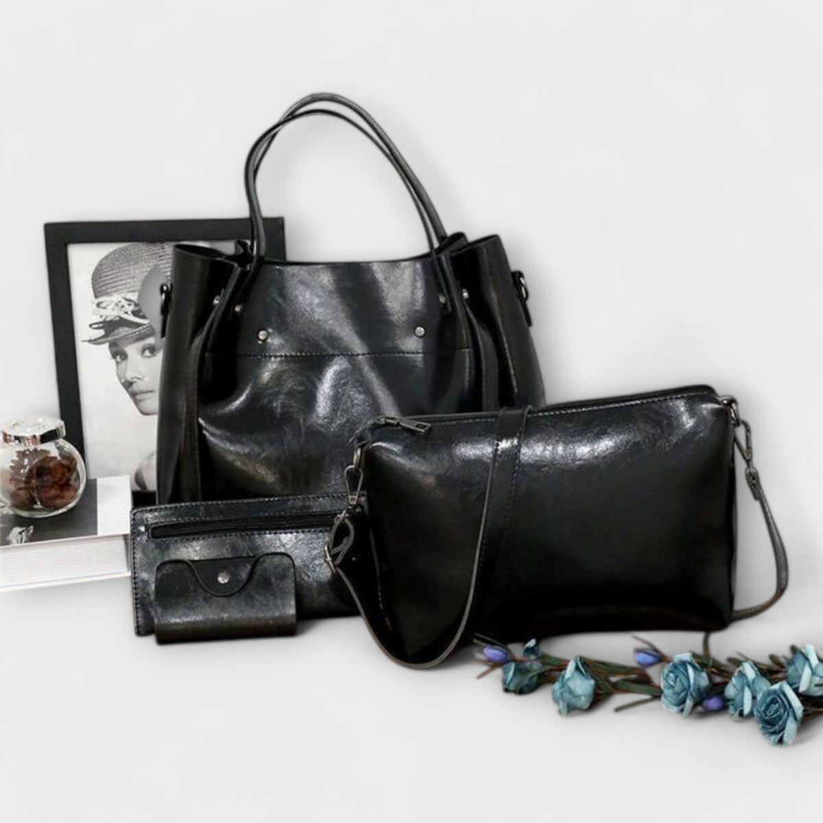 Conjunto de bolsas vintage 4 peças espaçosas com alças resistentes
