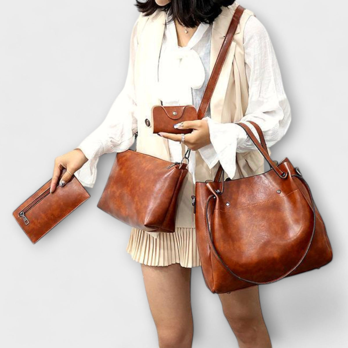 Conjunto de bolsas vintage 4 peças espaçosas com alças resistentes