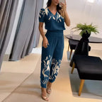 Conjunto feminino estampado floral calça e top casual coordenado