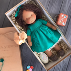 Boneca Waldorf artesanal em algodão e lã natural, suave, para bebés e crianças a partir dos 2 anos
