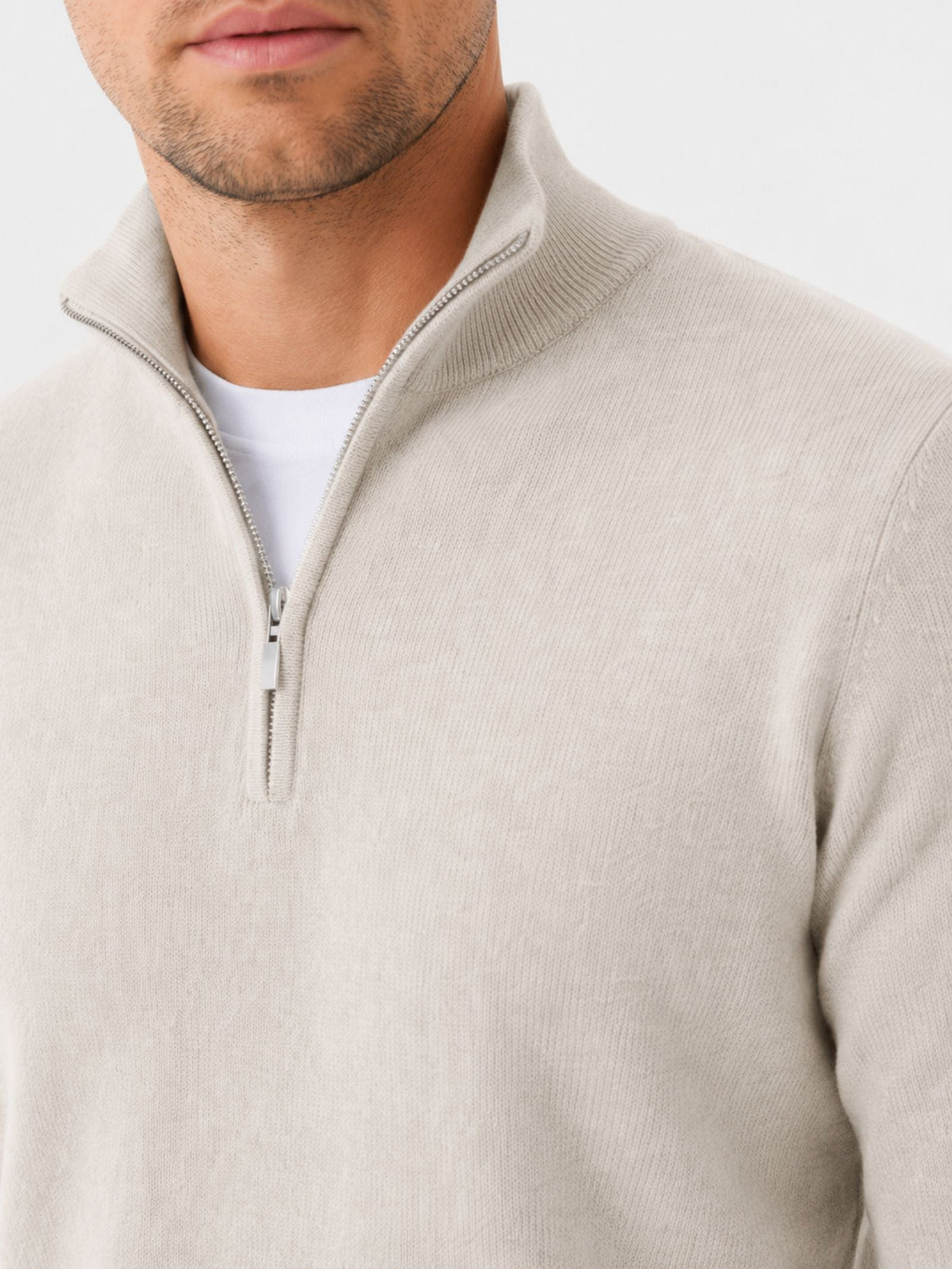 Camisola masculina merino decote em V com fecho de correr