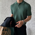 Polo masculina tricot algodão canelada com colarinho e botões manga curta