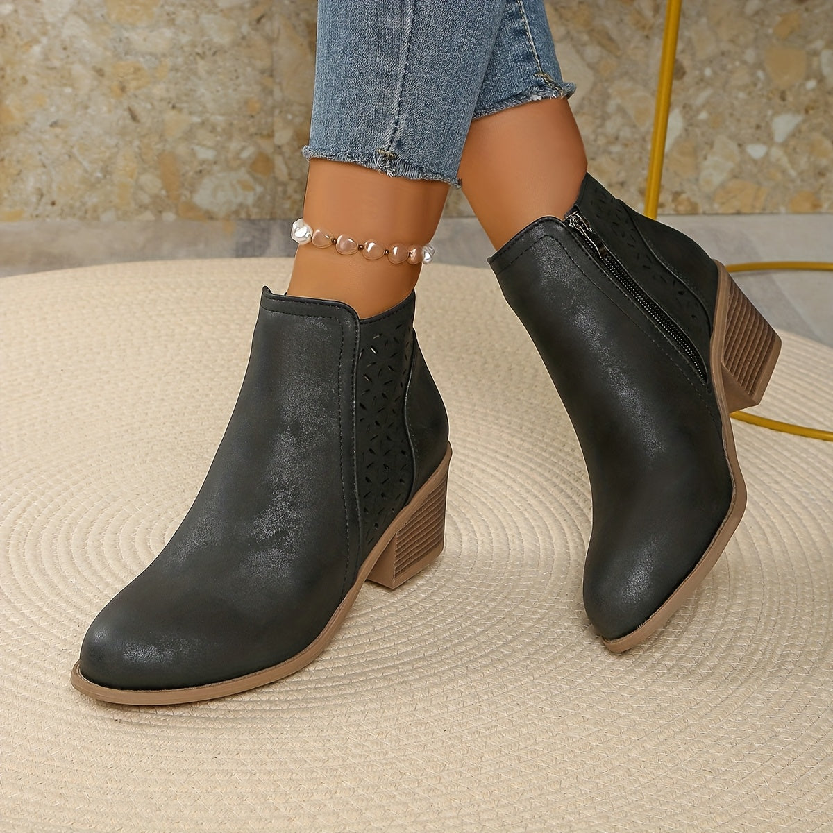 Botas femininas respiráveis com suporte e fecho zipper lateral