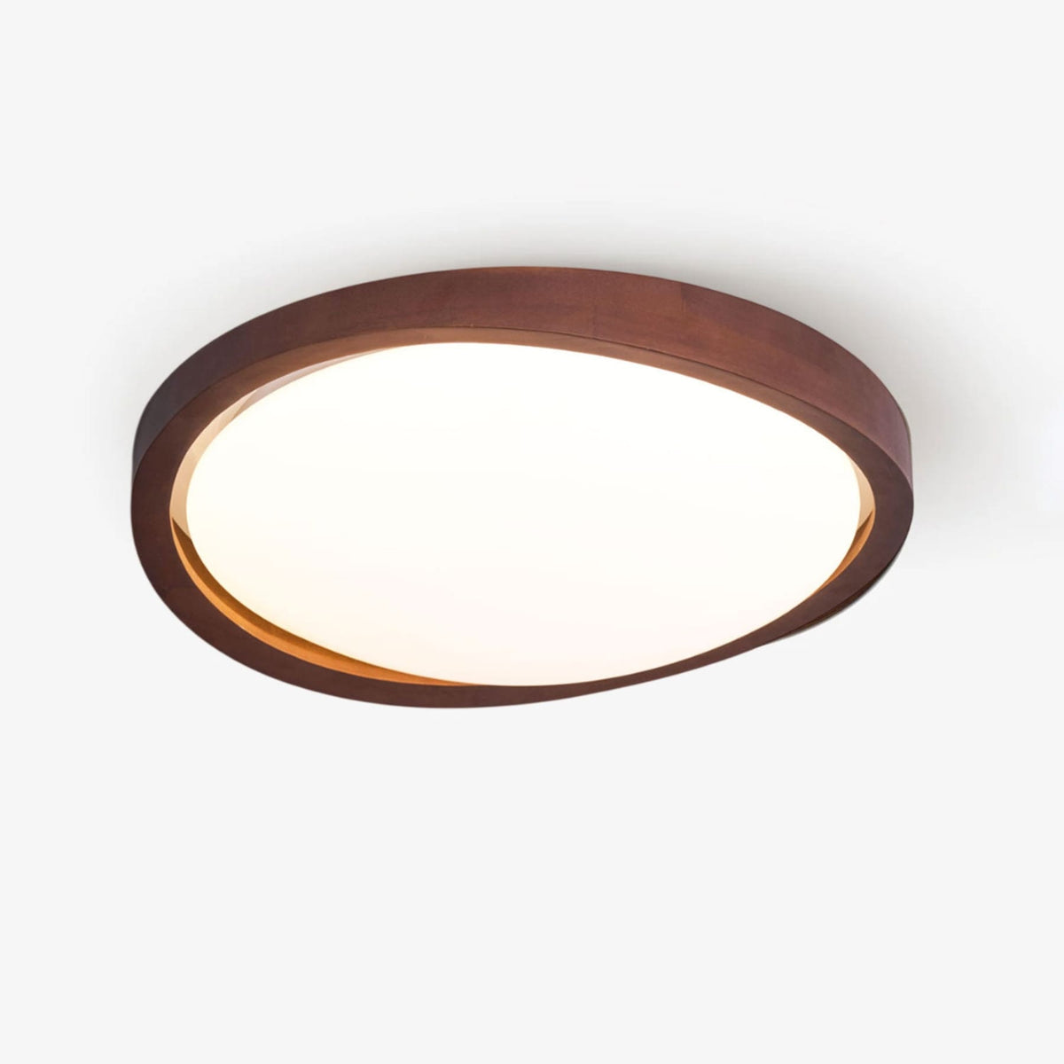 Candeeiro de teto flush efeito madeira nogueira com difusor em tecido e luz tri-cor