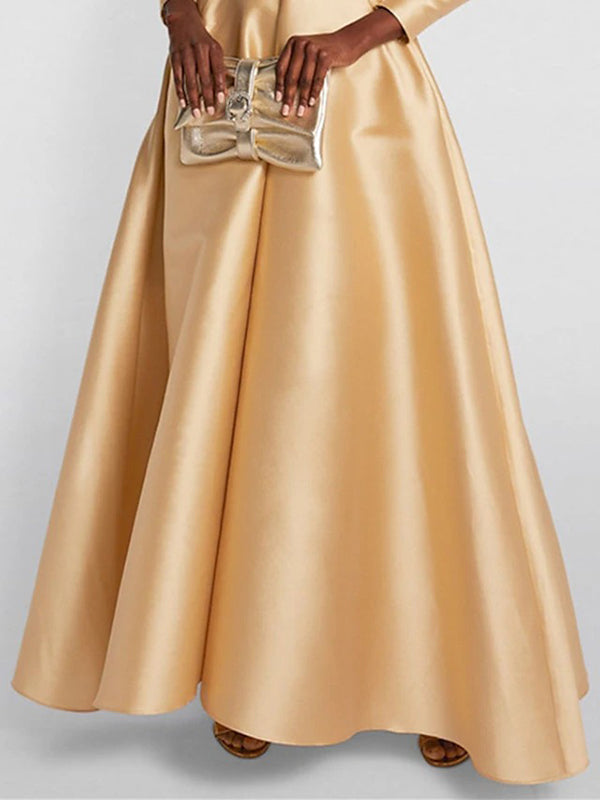 Vestido maxi feminino linha A decote V plissado cintura alta manga longa