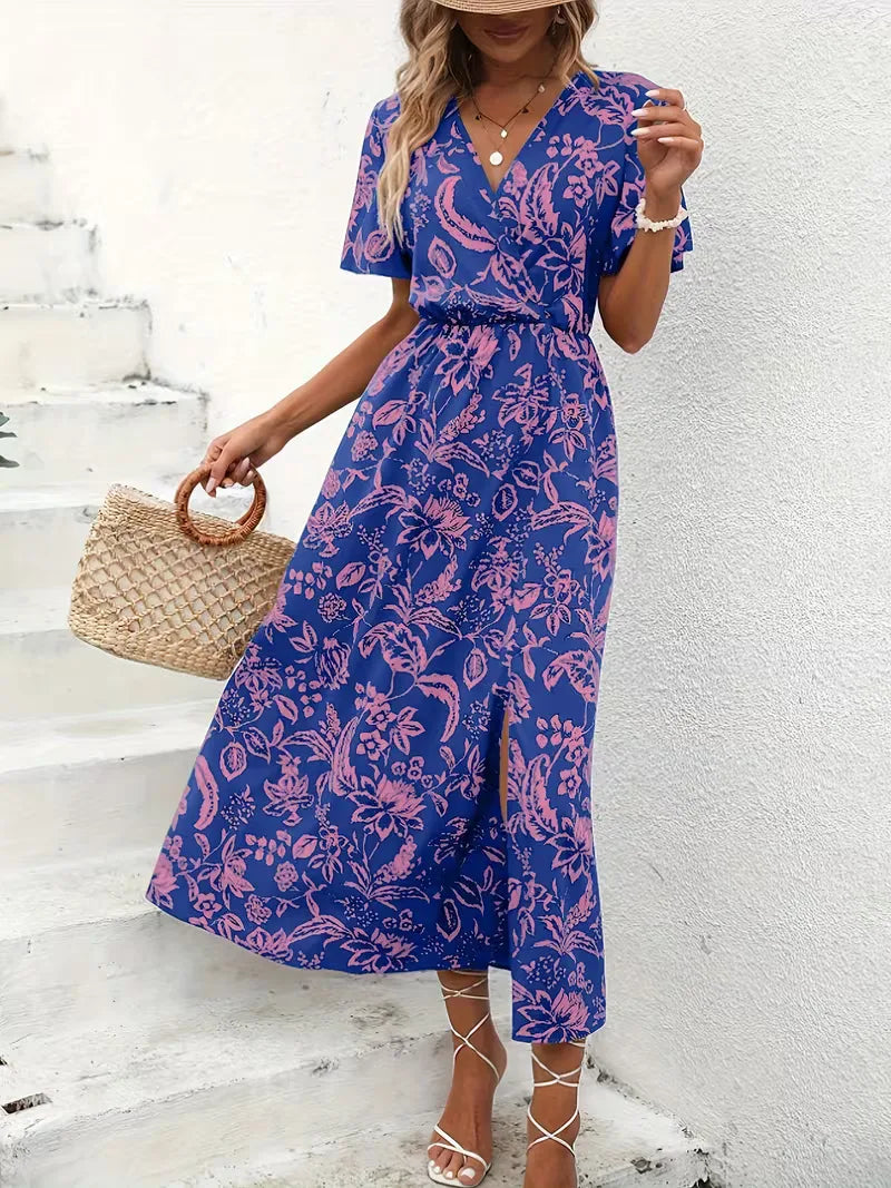 Vestido Envolvente Floral de Verão | Estampa Bohemia, Manga Curta
