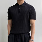 Polo masculina tricot algodão canelada com colarinho e botões manga curta