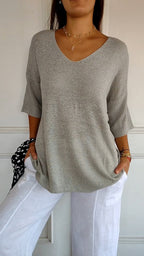 Top de tricot feminino com decote V liso em várias cores