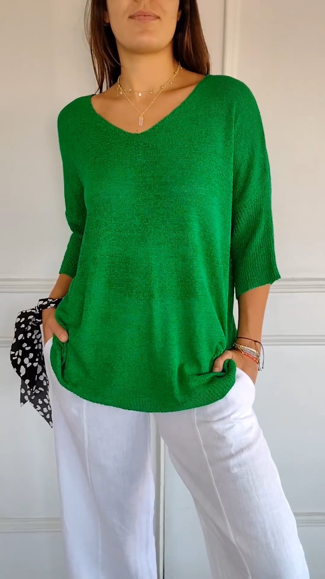 Top de tricot feminino com decote V liso em várias cores