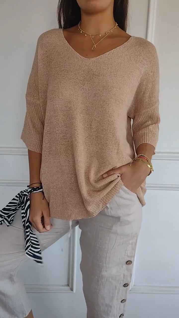 Top de tricot feminino com decote V liso em várias cores