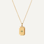 Colar medalhão com pedra de nascimento acabamento dourado e prateado porta-foto