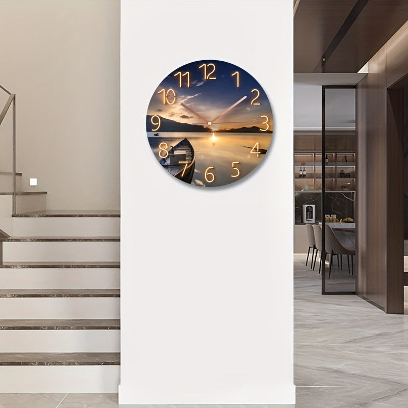Relógio de parede silencioso redondo 30cm com moldura de vidro, design moderno náutico