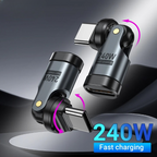 Adaptador USB-C 240W carregamento rápido com rotação 540°, compacto e universal