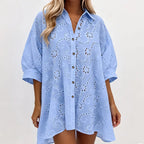 Vestido bordado com botões oversized feminino midi