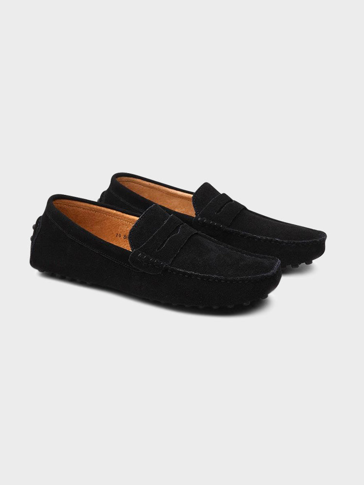 Mocassins camurça slip-on em couro com costuras artesanais